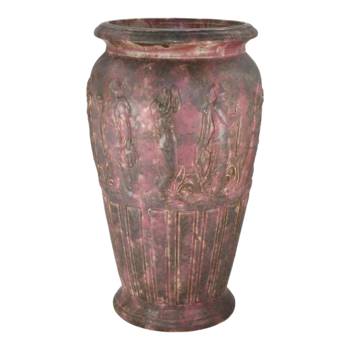 Burley Winter 1930s Vintage Art Pottery Rose Green Grecian Women Floor Vase - Just Art Pottery