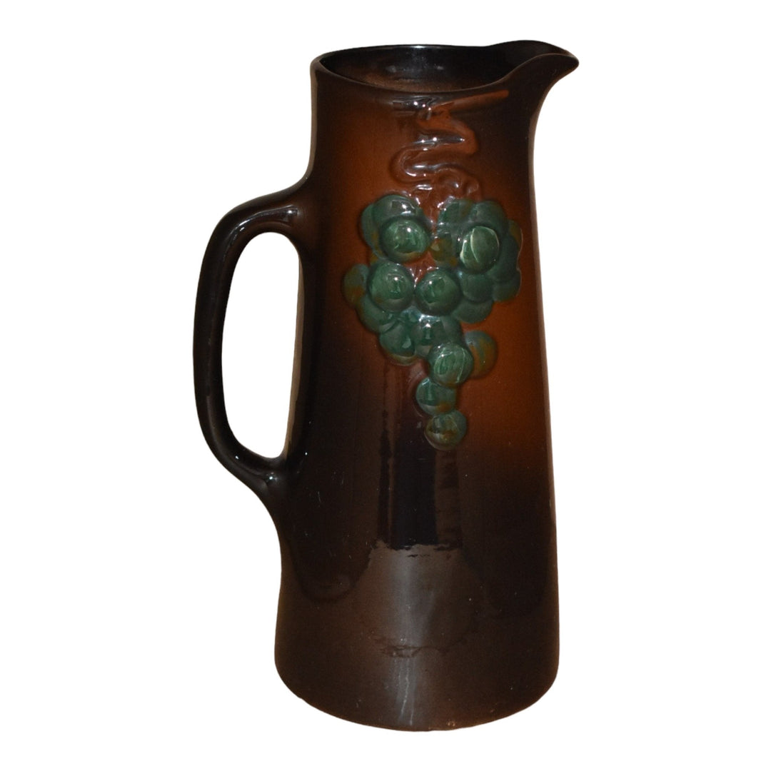 Weller Floretta 1904 Antique Art Pottery Green Grapes Brown Ceramic Pitcher B31 - Just Art Pottery