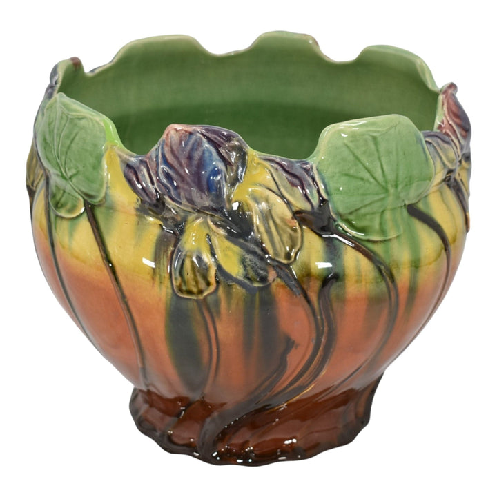 Roseville Blended Majolica 1907 Pottery Iris Brown Jardiniere Planter 450-10