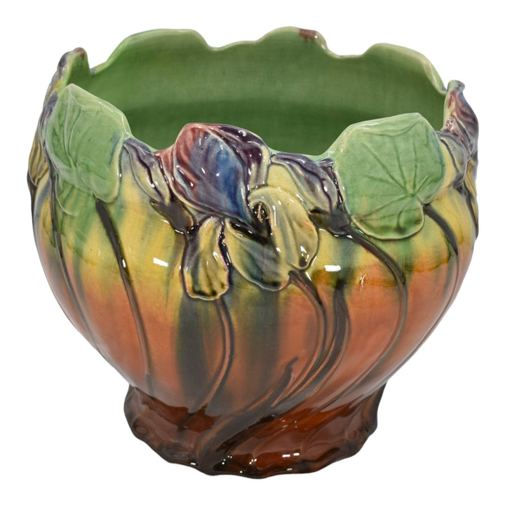 Roseville Blended Majolica 1907 Pottery Iris Brown Jardiniere Planter 450-10