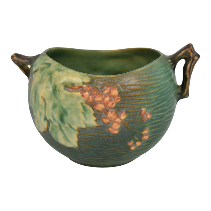 Roseville Bushberry Green 1941 Vintage Art Pottery Ceramic Bowl 411-4 - Just Art Pottery