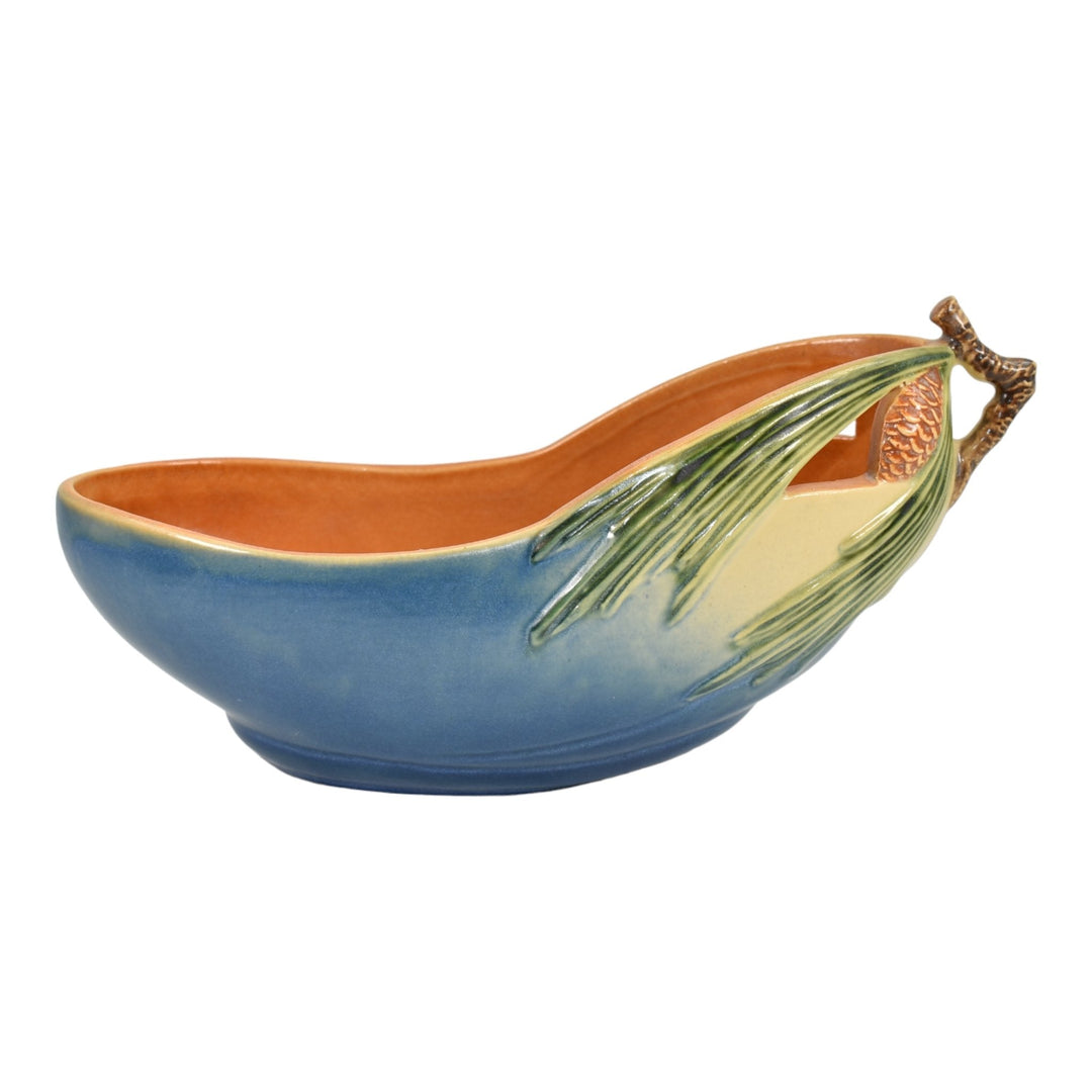 Roseville Pine Cone Blue 1953 Vintage Art Deco Pottery Ceramic Bowl 429-10