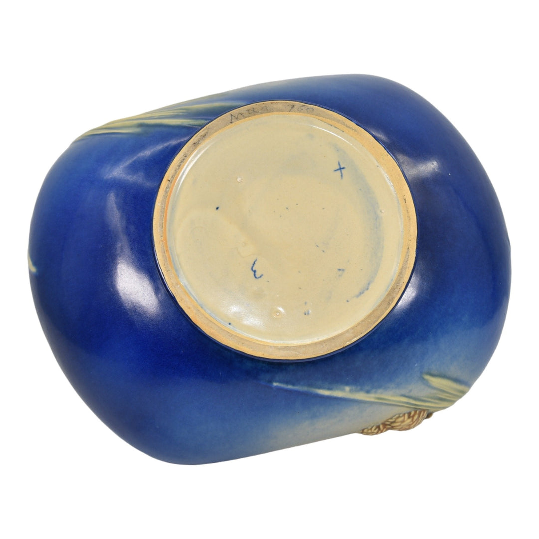 Roseville Pine Cone Blue 1936 Vintage Art Pottery Large Ceramic Basket 339 - Just Art Pottery