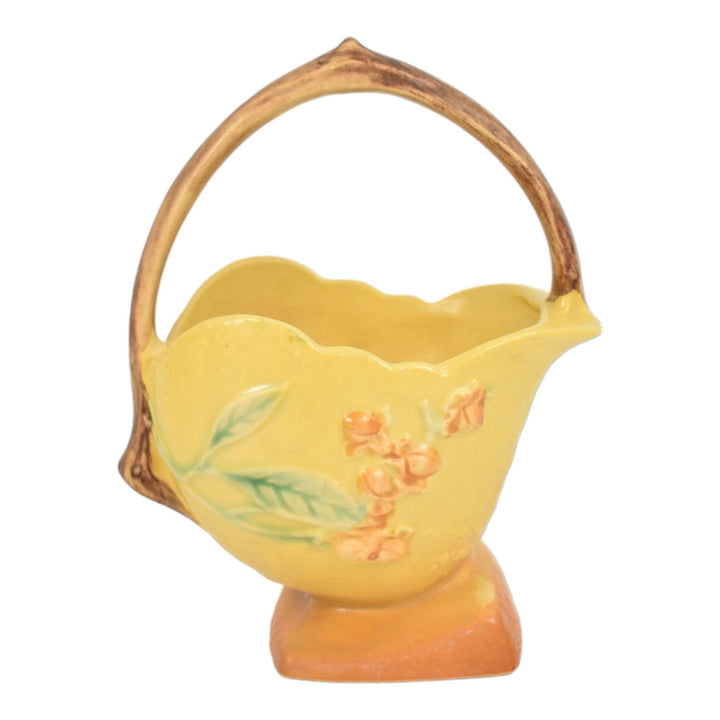Roseville Bittersweet Yellow 1951 Mid Century Modern Art Pottery Basket 808-6 - Just Art Pottery