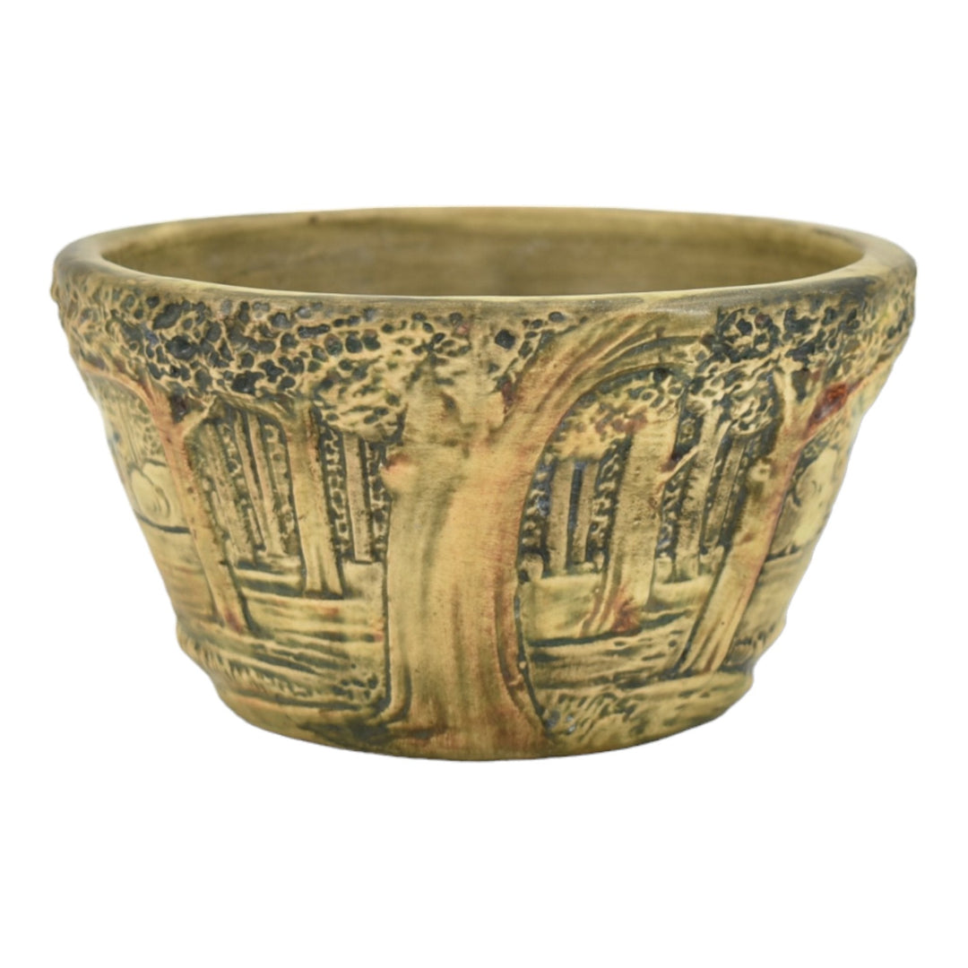 Weller Forest 1920s Vintage Art Pottery Scenic Landscape Green Ceramic Bowl - Just Art Pottery