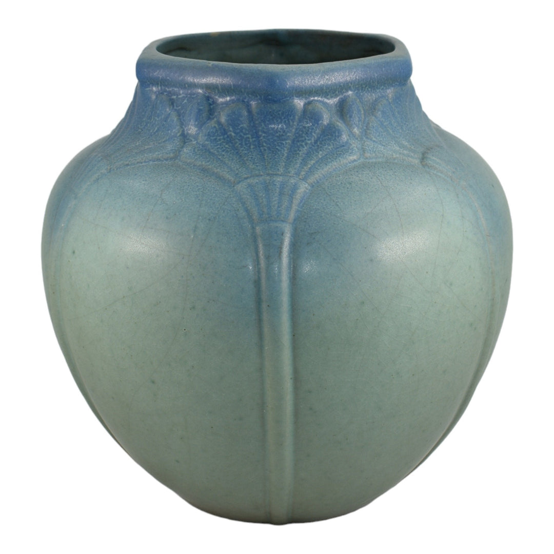 Van Briggle Late Teens Arts And Crafts Pottery Stylized Flowers Blue Vase 798 - Just Art Pottery
