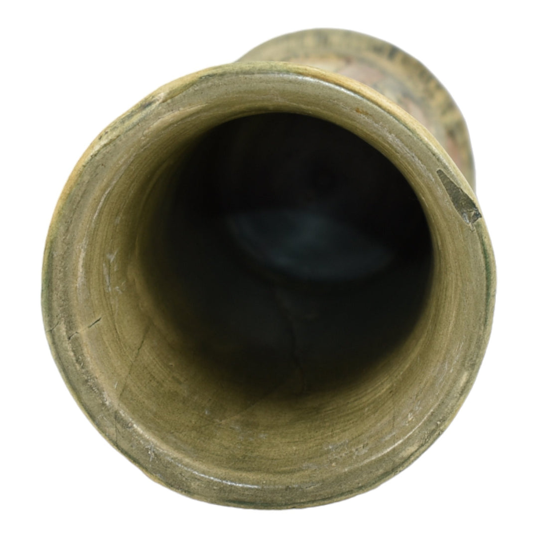 Weller Forest 1920s Vintage Pottery Brown Green Scenic Cylindrical Ceramic Vase - Just Art Pottery