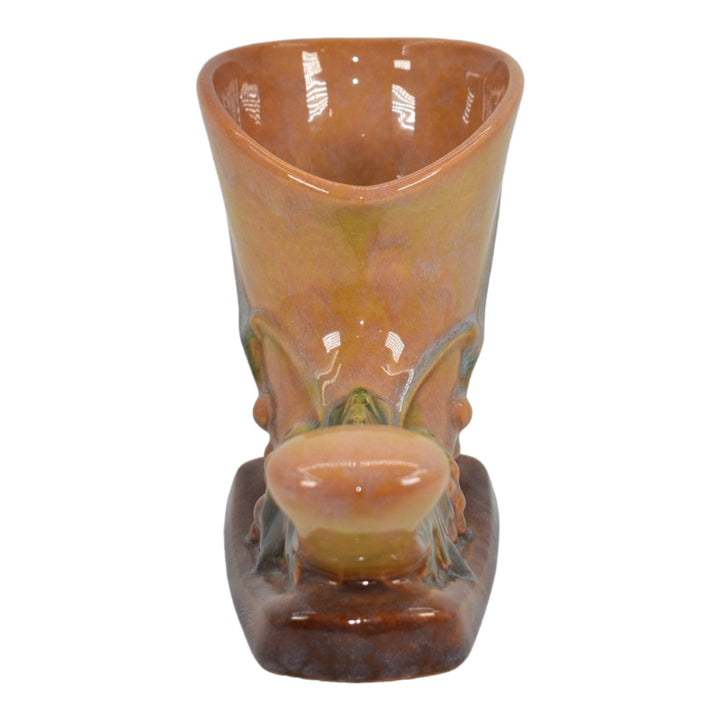 Roseville Wincraft Orange 1948 Mid Century Modern Pottery Cornucopia Vase 221-8