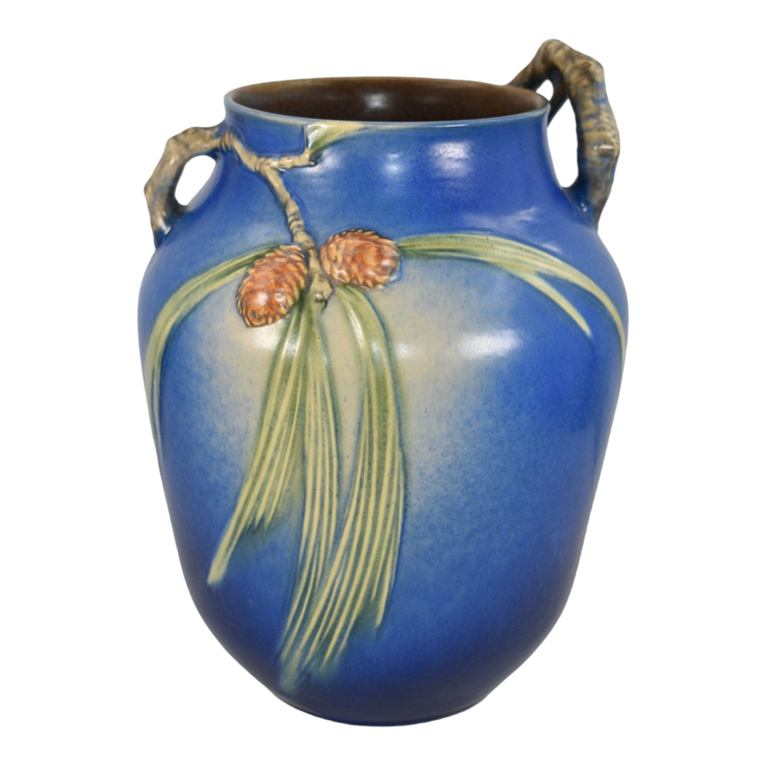 Roseville Pine Cone Blue 1936 Vintage Art Pottery Ceramic Flower Vase 711-10 - Just Art Pottery
