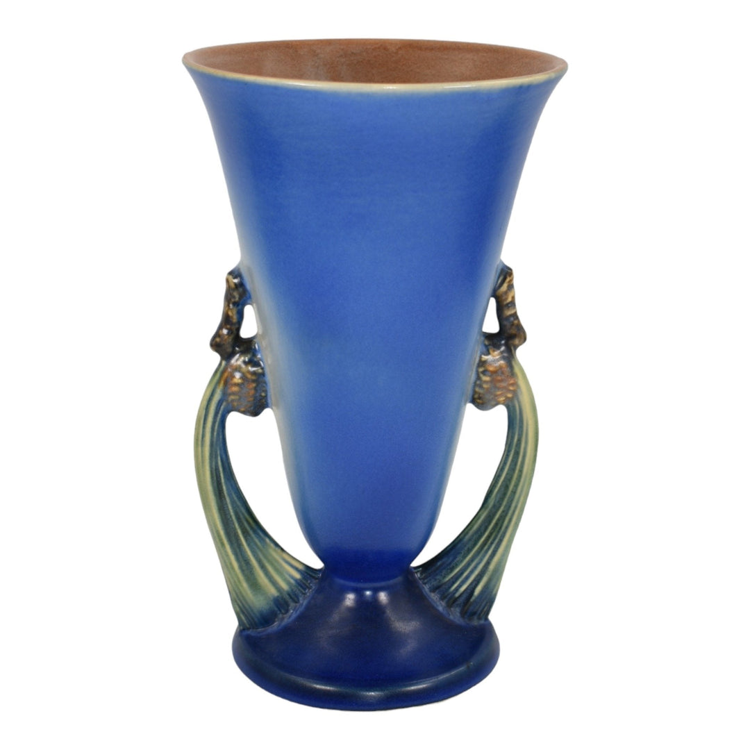 Roseville Pine Cone Blue 1936 Vintage Art Pottery Ceramic Tall Vase 747-10 - Just Art Pottery