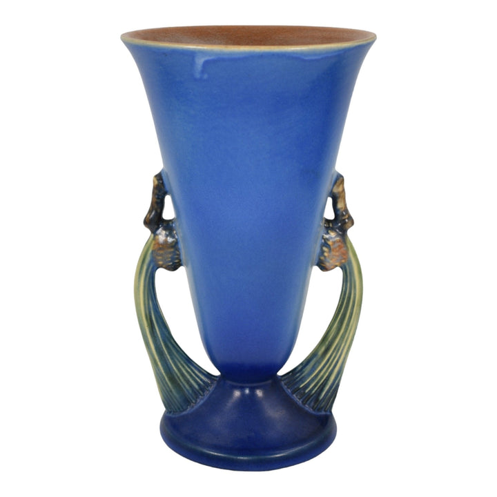 Roseville Pine Cone Blue 1936 Vintage Art Pottery Ceramic Tall Vase 747-10 - Just Art Pottery