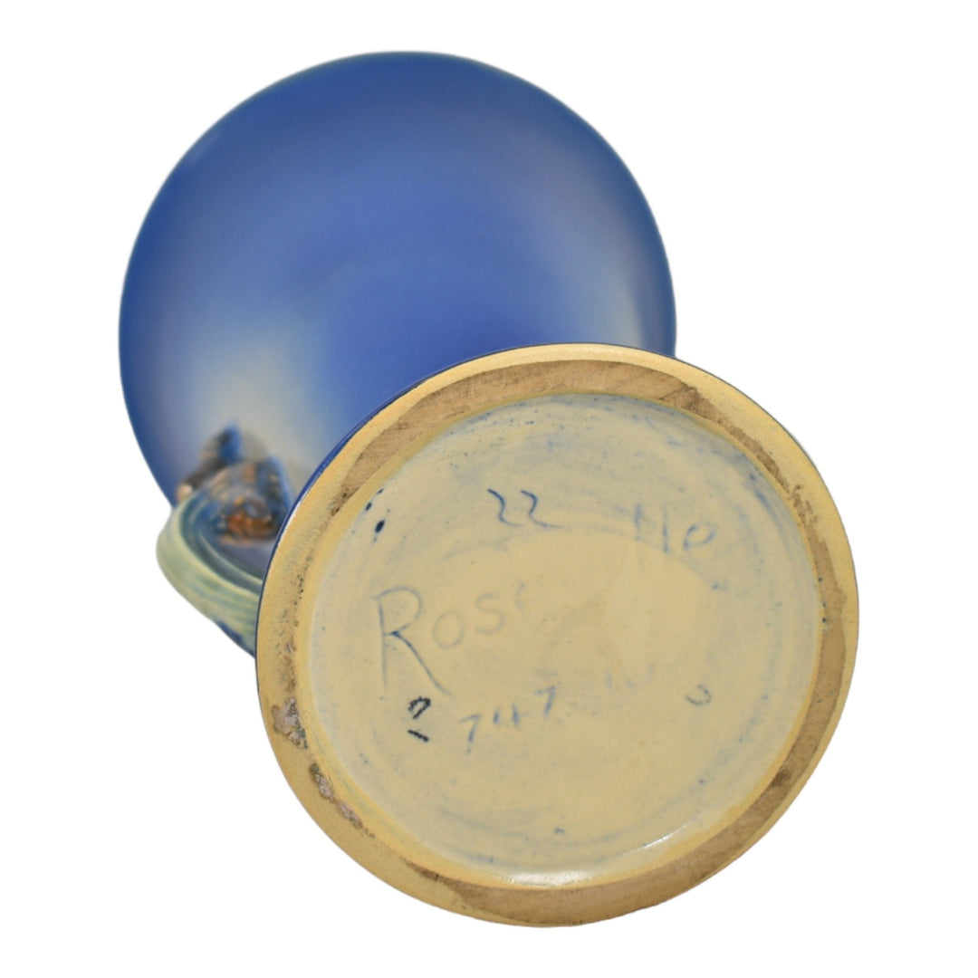 Roseville Pine Cone Blue 1936 Vintage Art Pottery Ceramic Tall Vase 747-10 - Just Art Pottery