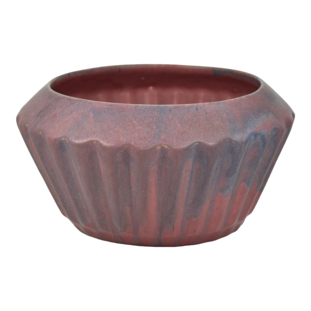 Muncie 1920s Vintage Art Deco Pottery Matte Blue Over Rose Ceramic Bowl 172 - Just Art Pottery