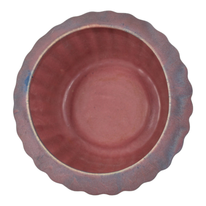 Muncie 1920s Vintage Art Deco Pottery Matte Blue Over Rose Ceramic Bowl 172 - Just Art Pottery
