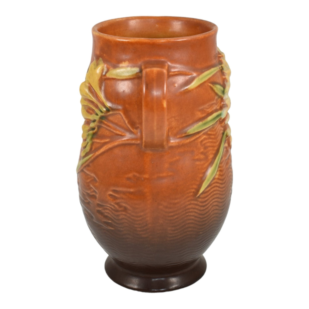 Roseville Freesia Brown 1945 Mid Century Modern Art Pottery Ceramic Vase 120-7 - Just Art Pottery