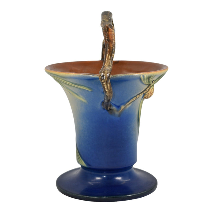 Roseville Pine Cone Blue 1936 Vintage Art Pottery Ceramic Basket 338-10 - Just Art Pottery