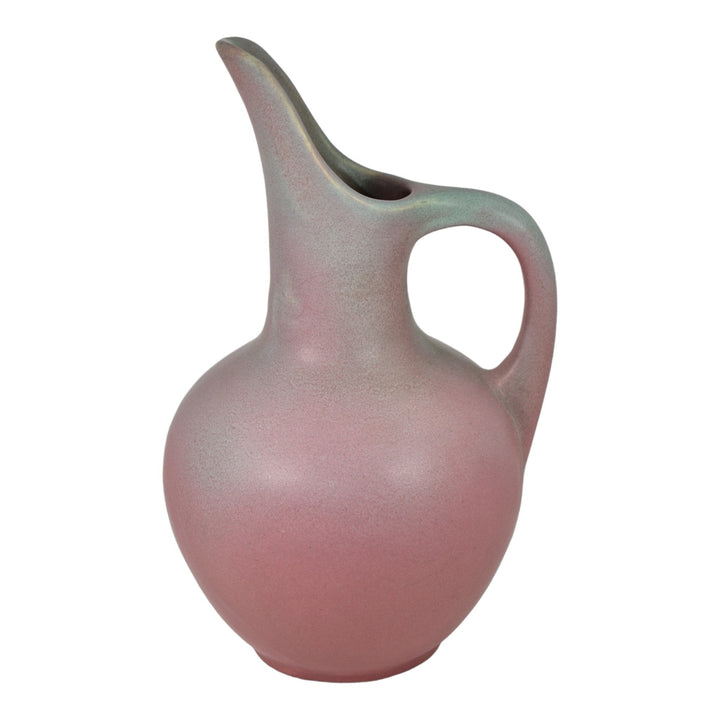 Muncie 1920s Vintage Art Deco Pottery Matte Green Over Rose Ceramic Ewer 136 - Just Art Pottery