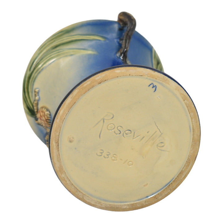 Roseville Pine Cone Blue 1936 Vintage Art Pottery Ceramic Basket 338-10 - Just Art Pottery