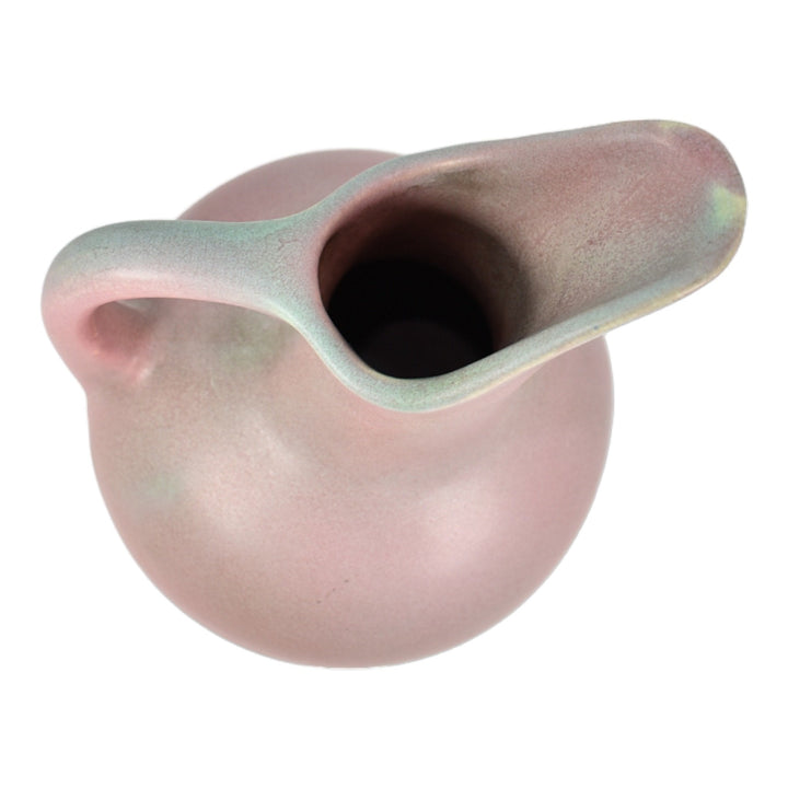 Muncie 1920s Vintage Art Deco Pottery Matte Green Over Rose Ceramic Ewer 136 - Just Art Pottery