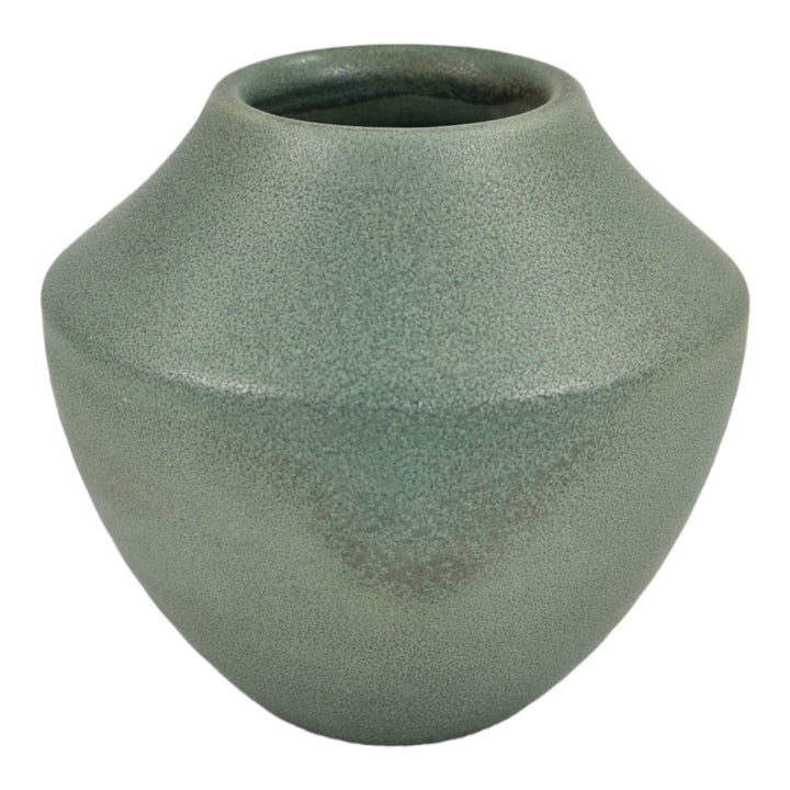 Haeger 2001 Modern Deco Art Pottery Mottled Matte Green Ribbed Ceramic Vase 541 - Just Art Pottery