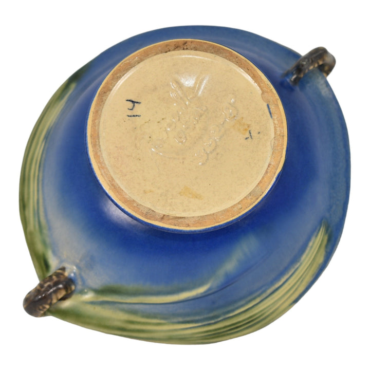 Roseville Pine Cone Blue 1936 Vintage Art Pottery Basket With Flower Frog 352-8