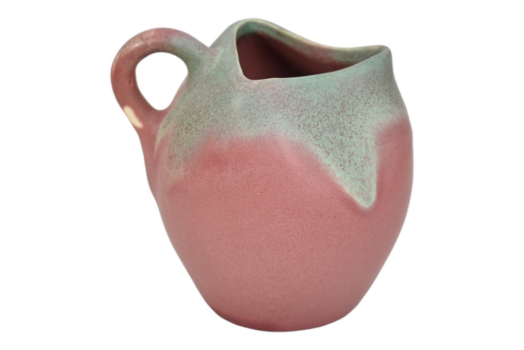 Muncie 1920s Vintage Art Deco Pottery Matte Green Over Rose Ceramic Creamer 468 - Just Art Pottery