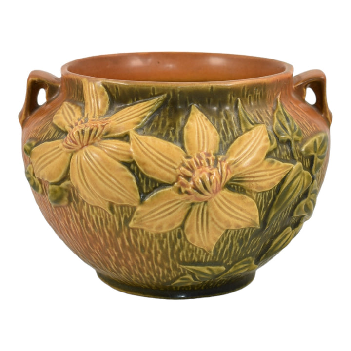 Roseville Clematis Brown 1944 Vintage Pottery Ceramic Jardiniere Planter 667-5 - Just Art Pottery