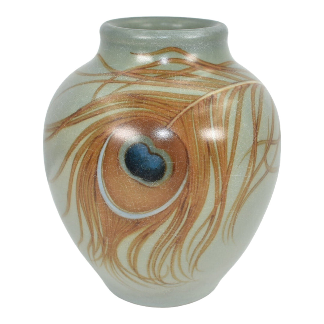 Roseville Luffa Brown 1934 Vintage Arts And Crafts Pottery Flower Vase 691-12 - Just Art Pottery