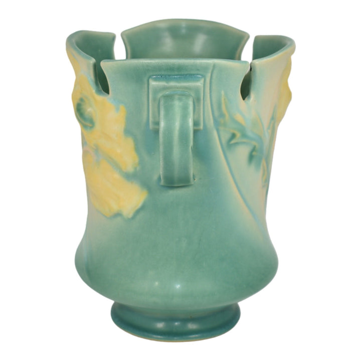 Roseville Poppy Green 1938 Vintage Art Deco Pottery Ceramic Vase 869-7 - Just Art Pottery