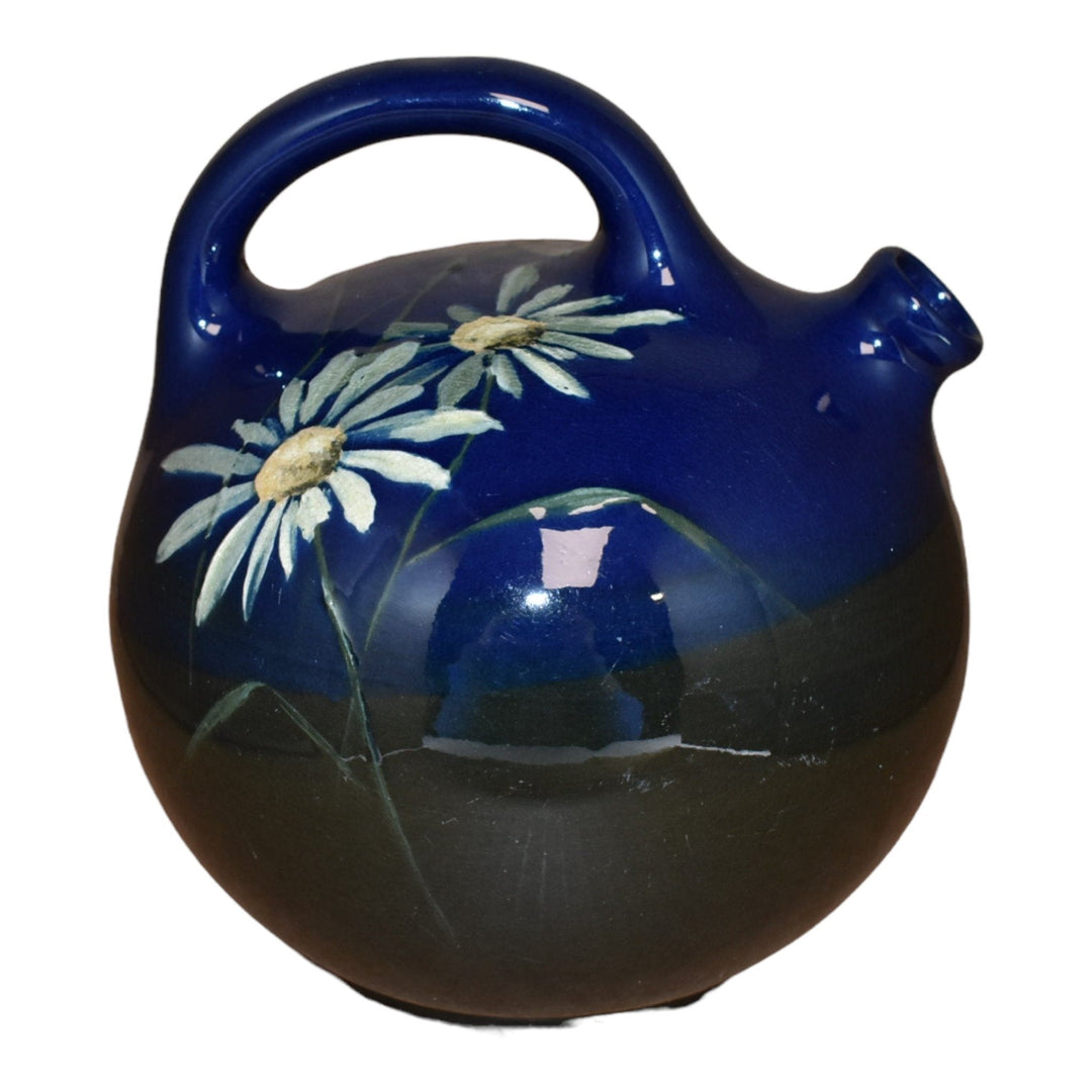 Weller Dickens Ware 1900s Art Pottery Blue Two Tone Painted Daisies Jug Vase 330 - Just Art Pottery