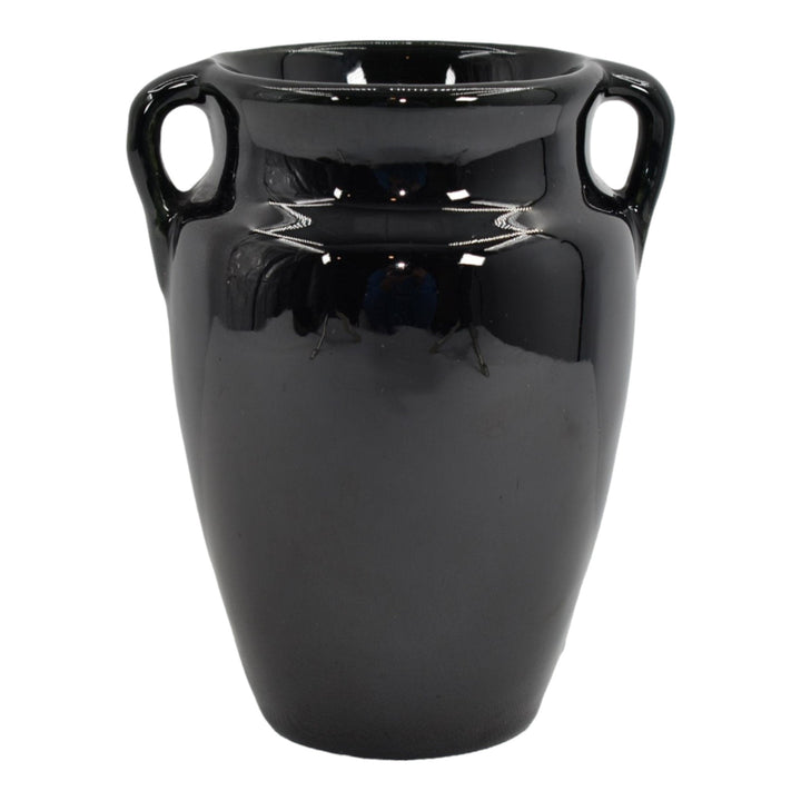 Dickota North Dakota 1930s Vintage Art Pottery High Glaze Black Handled Vase - Just Art Pottery