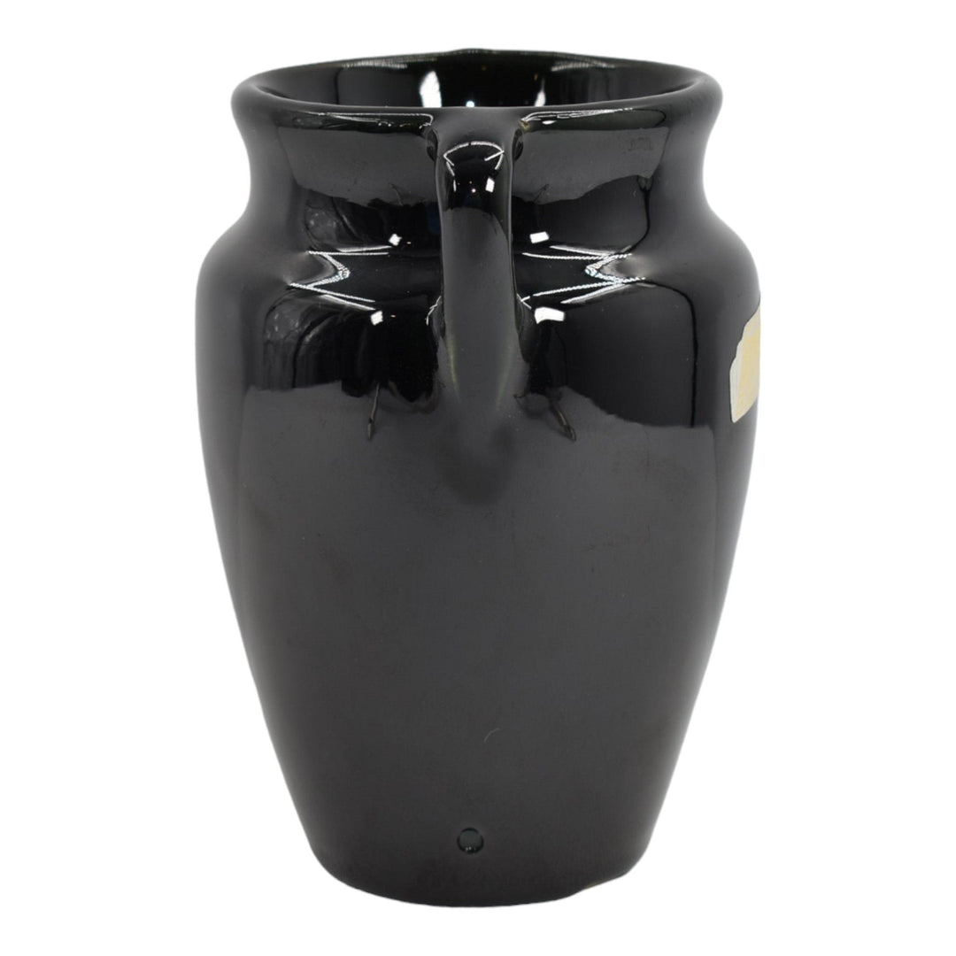 Dickota North Dakota 1930s Vintage Art Pottery High Glaze Black Handled Vase - Just Art Pottery