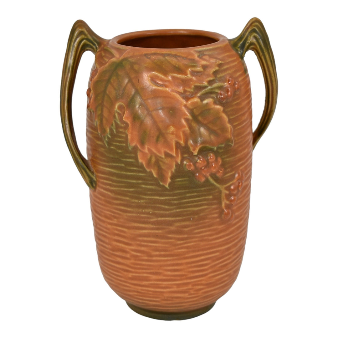 Roseville Bushberry Russet 1941 Vintage Art Pottery Handled Ceramic Vase 31-7 - Just Art Pottery