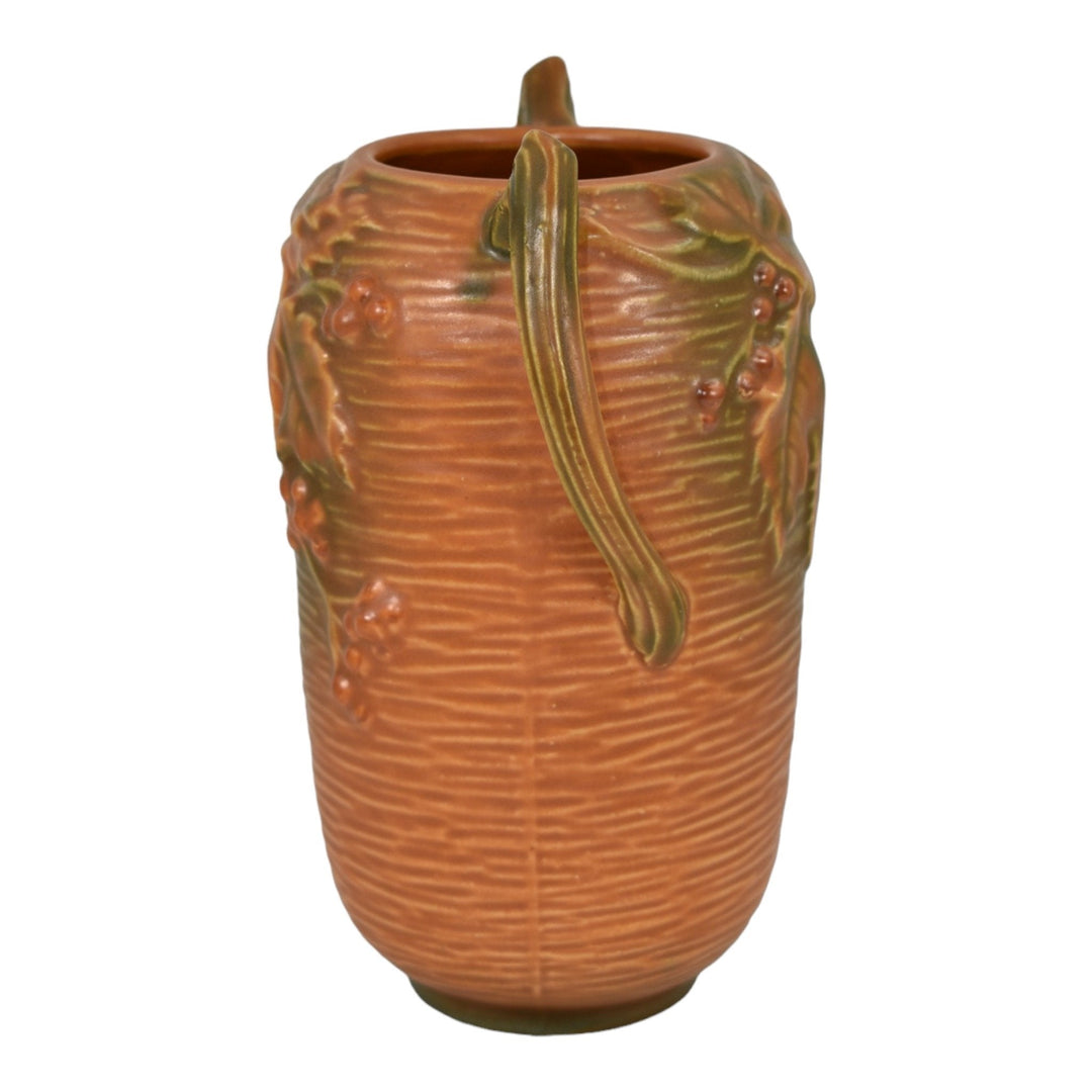 Roseville Bushberry Russet 1941 Vintage Art Pottery Handled Ceramic Vase 31-7 - Just Art Pottery