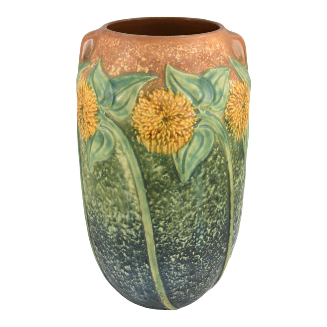 Roseville Sunflower 1930 Vintage Arts And Crafts Pottery Ceramic Vase 494-10 - Just Art Pottery
