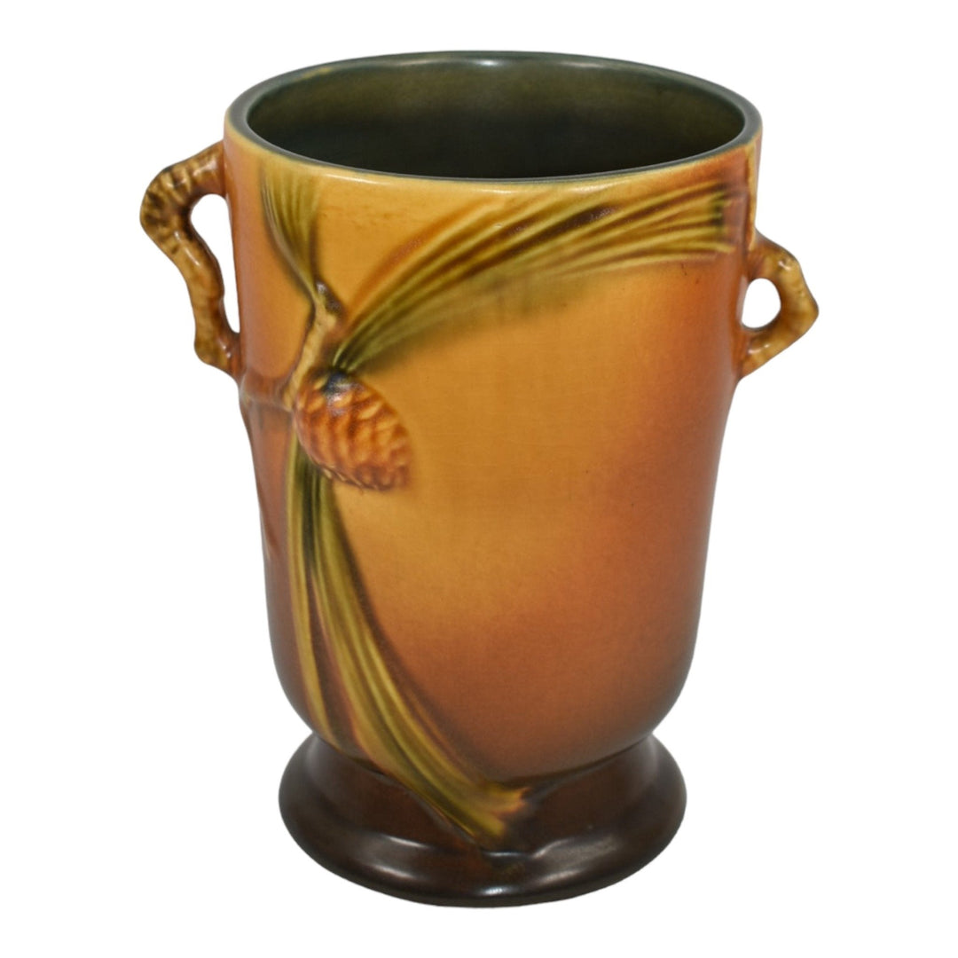 Roseville Pine Cone Brown 1936 Vintage Art Pottery Ceramic Flower Vase 704-7 - Just Art Pottery