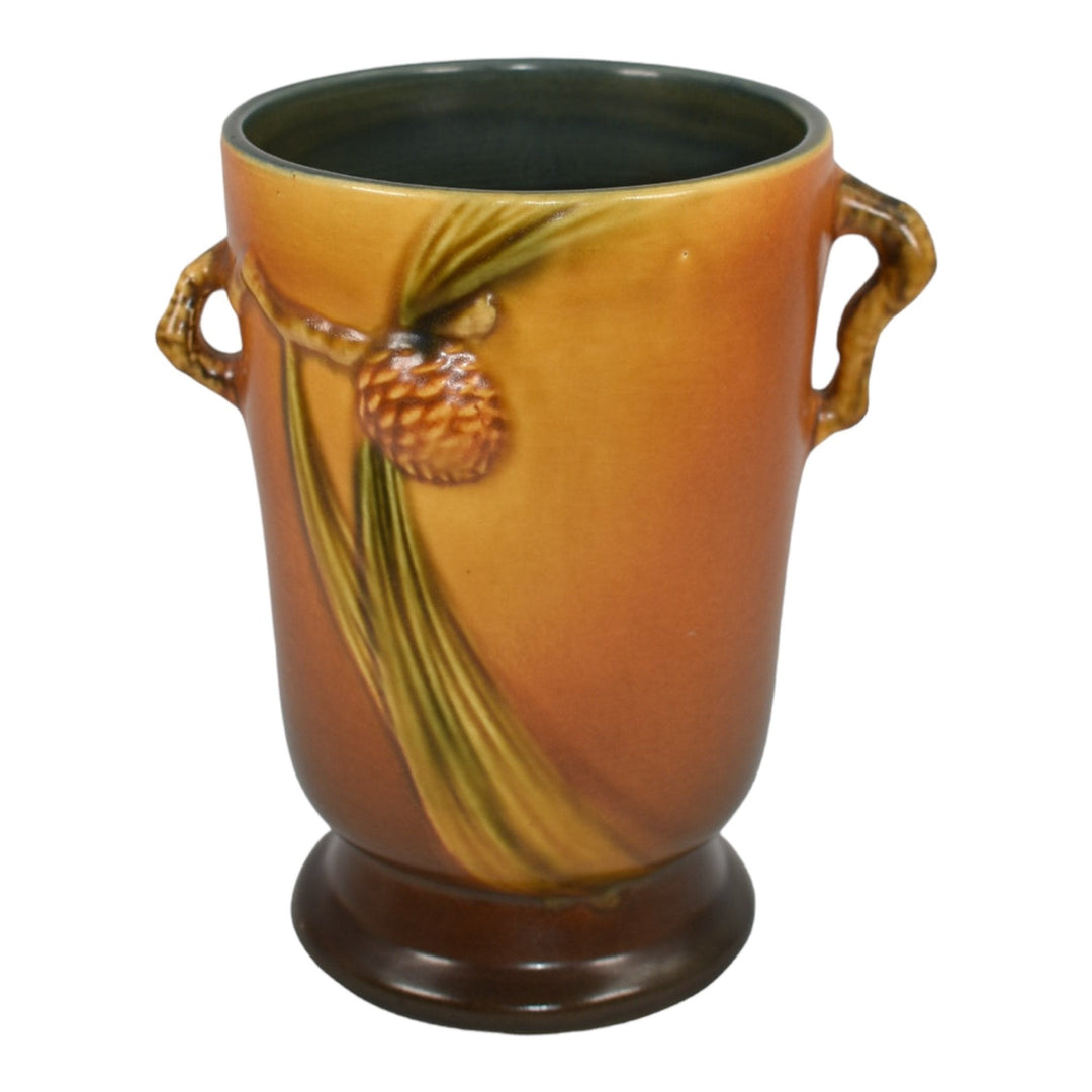 Roseville Pine Cone Brown 1936 Vintage Art Pottery Ceramic Flower Vase 704-7 - Just Art Pottery