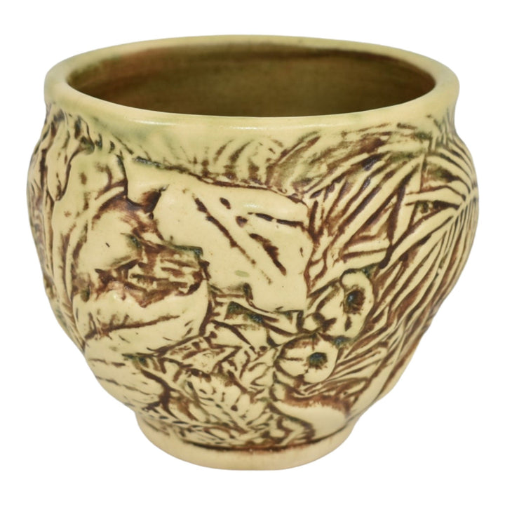Weller Marvo 1920s Vintage Art Pottery Ivory Brown Ceramic Jardiniere Planter - Just Art Pottery