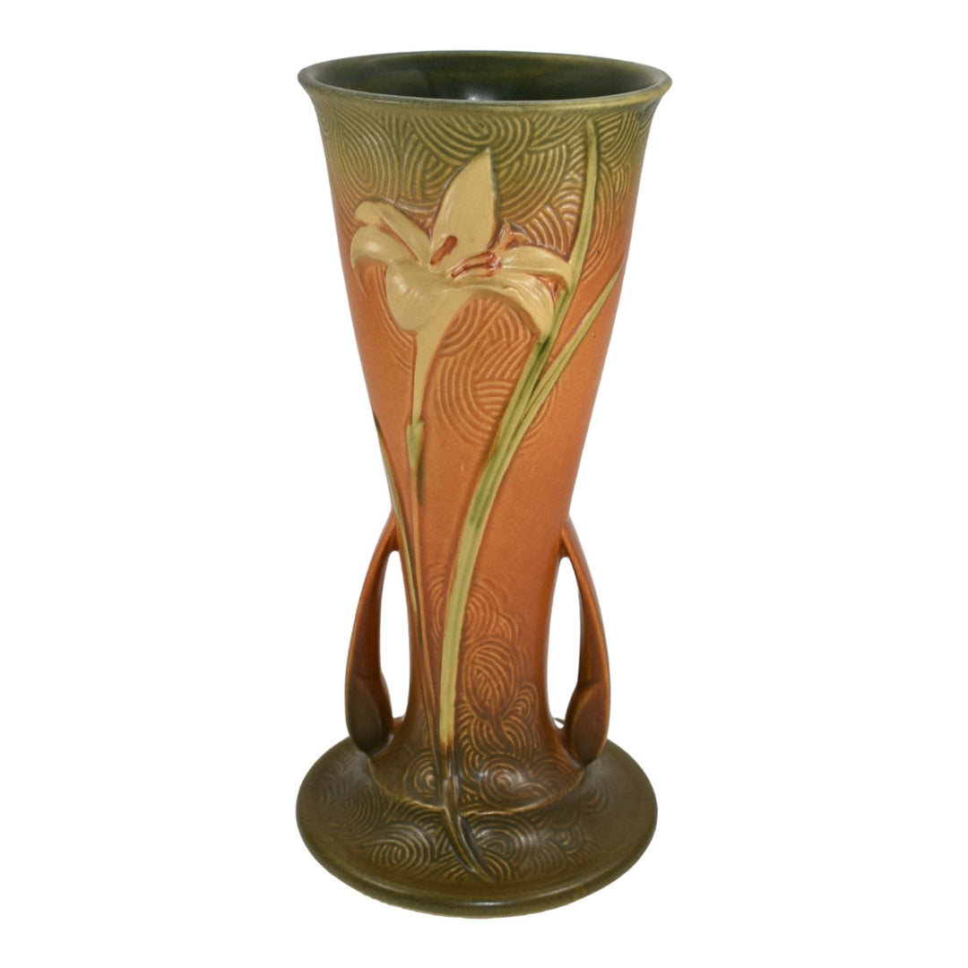 Roseville Zephyr Lily Brown 1946 Vintage Mid Century Modern Pottery Vase 139-12 - Just Art Pottery