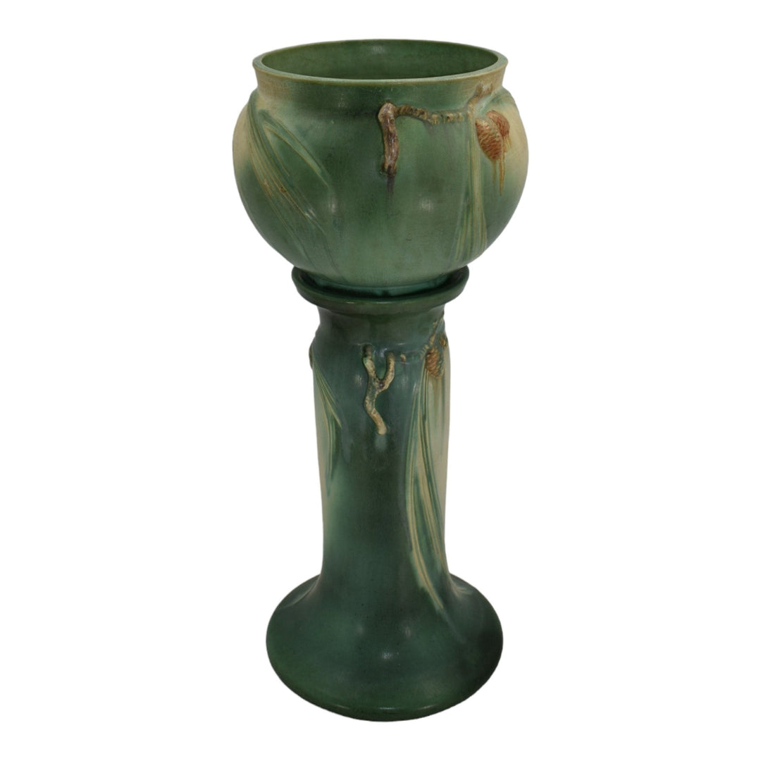 Roseville Pine Cone Green 1936 Vintage Pottery Ceramic Jardiniere Pedestal 632-8 - Just Art Pottery