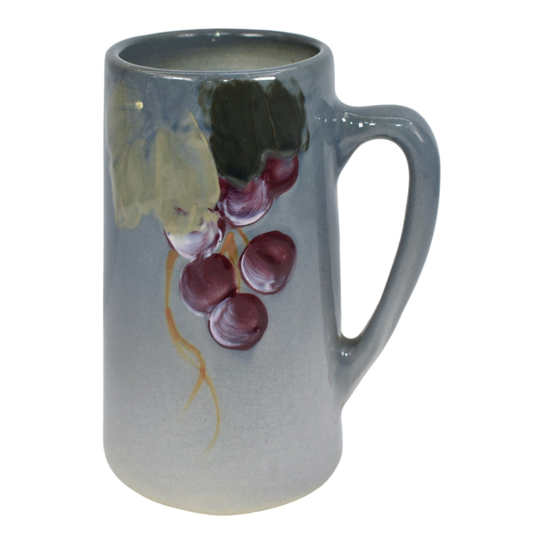 Weller Etna 1906 Antique Art Pottery Red Purple Grape Gray Handled Ceramic Mug - Just Art Pottery