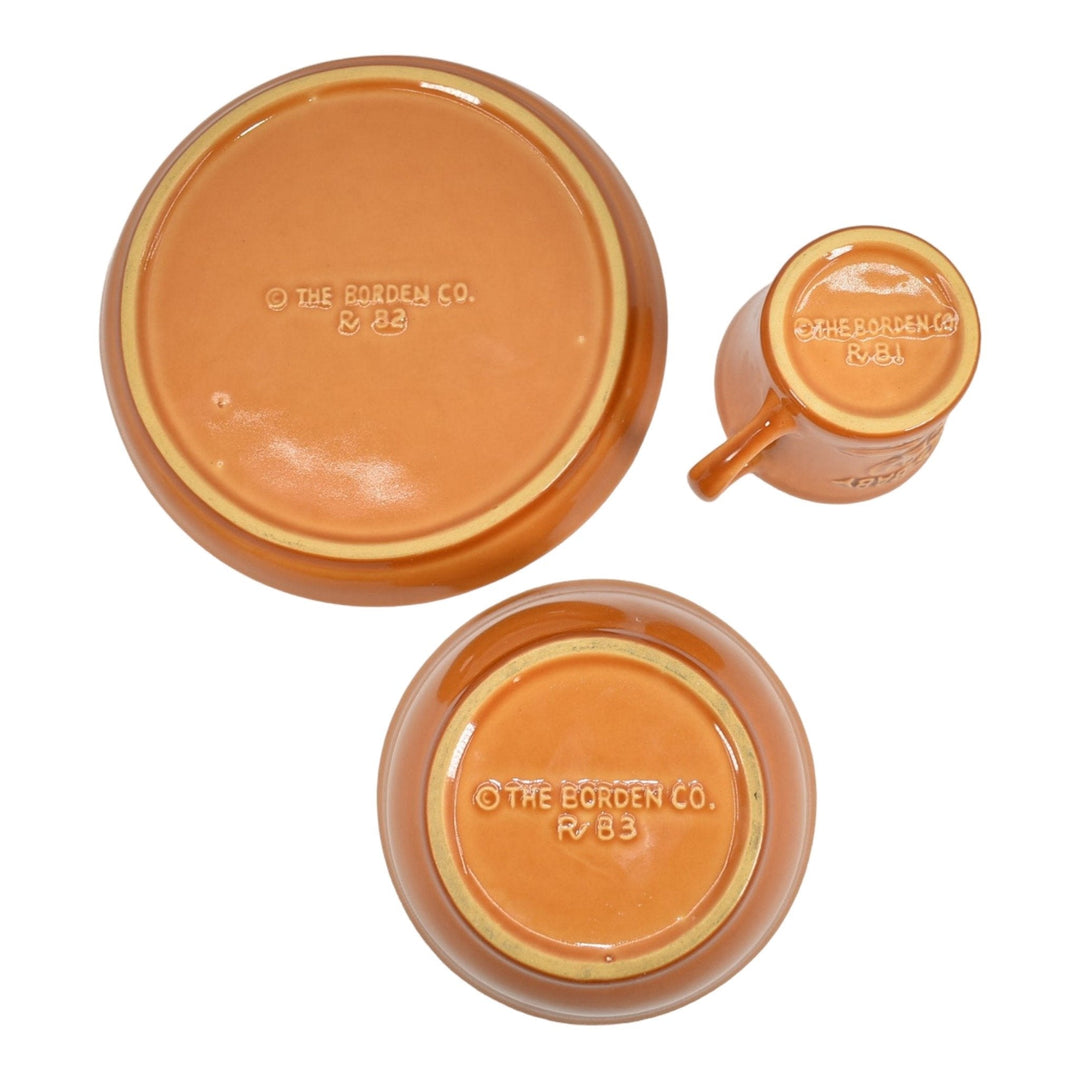 Roseville Borden Milk Co Art Pottery Orange Cow Cup Bowl Plate Juvenile Dish Set - Just Art Pottery