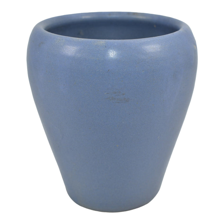 Zanesville Stoneware 1930s Arts And Craft Pottery Matte Blue Ribbed Vase 510 - Just Art Pottery