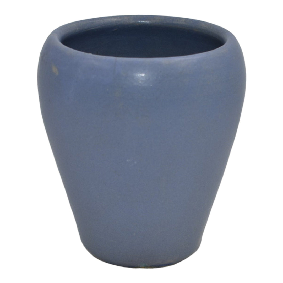 Zanesville Stoneware 1930s Arts And Craft Pottery Matte Blue Ribbed Vase 510 - Just Art Pottery