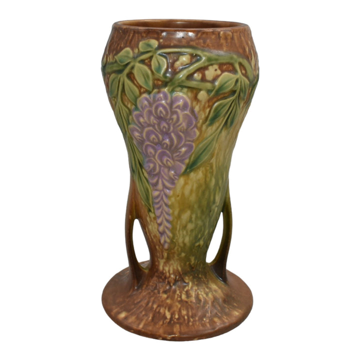 Roseville Wisteria Tan 1933 Vintage Arts And Crafts Pottery Ceramic Vase 635-8 - Just Art Pottery
