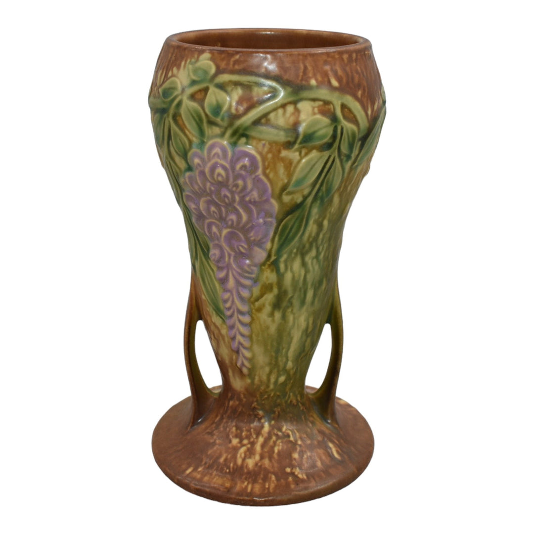 Roseville Wisteria Tan 1933 Vintage Arts And Crafts Pottery Ceramic Vase 635-8 - Just Art Pottery