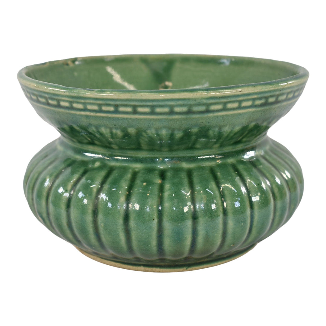 Robinson Ransbottom 1937 Vintage Ohio Pottery Green Ceramic Spittoon Cuspidor - Just Art Pottery