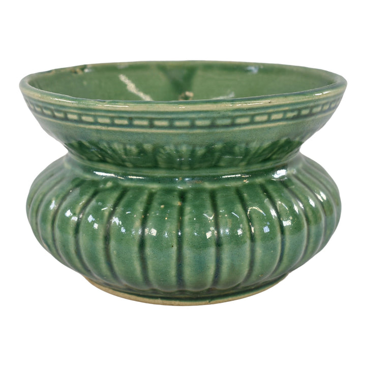 Robinson Ransbottom 1937 Vintage Ohio Pottery Green Ceramic Spittoon Cuspidor - Just Art Pottery