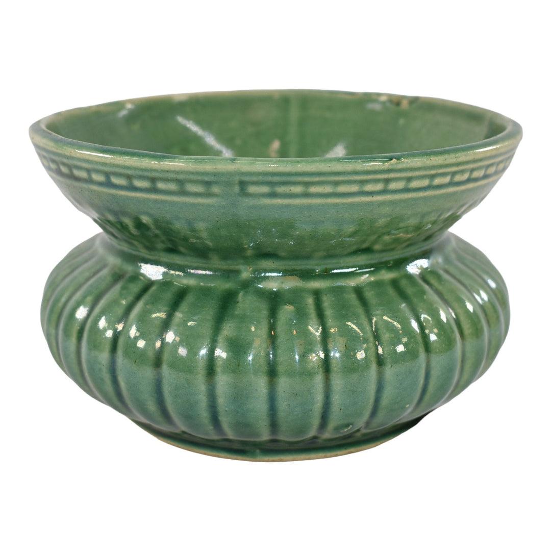 Robinson Ransbottom 1937 Vintage Ohio Pottery Green Ceramic Spittoon Cuspidor - Just Art Pottery