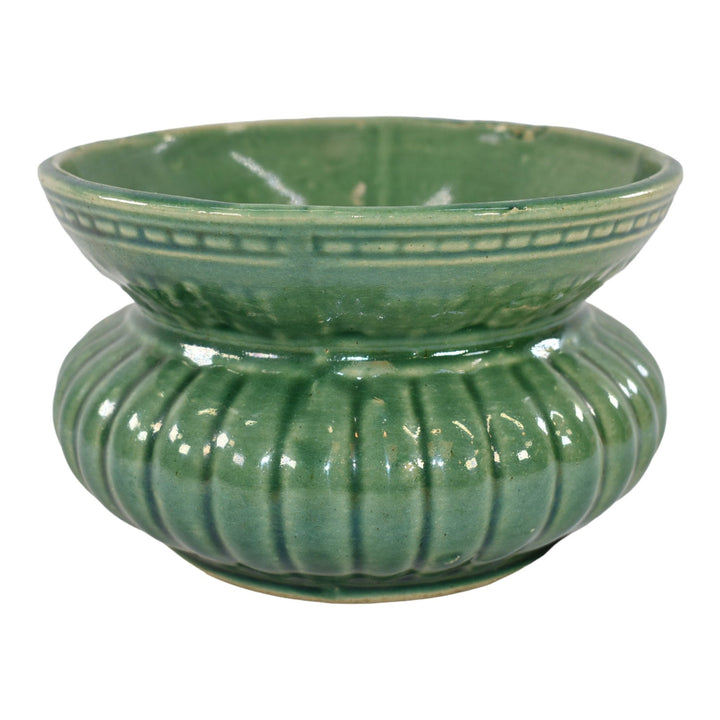 Robinson Ransbottom 1937 Vintage Ohio Pottery Green Ceramic Spittoon Cuspidor - Just Art Pottery